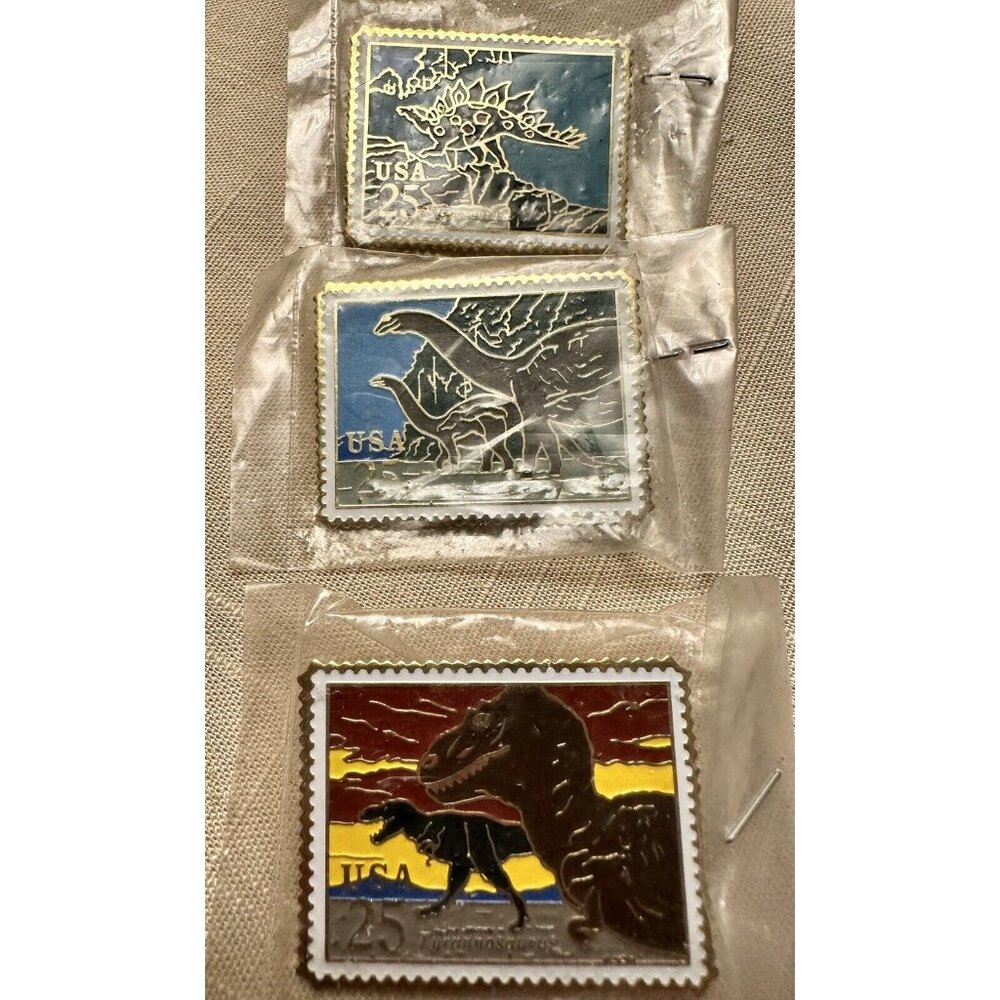1989 25 cent stamp pins dinosaurs set of 3